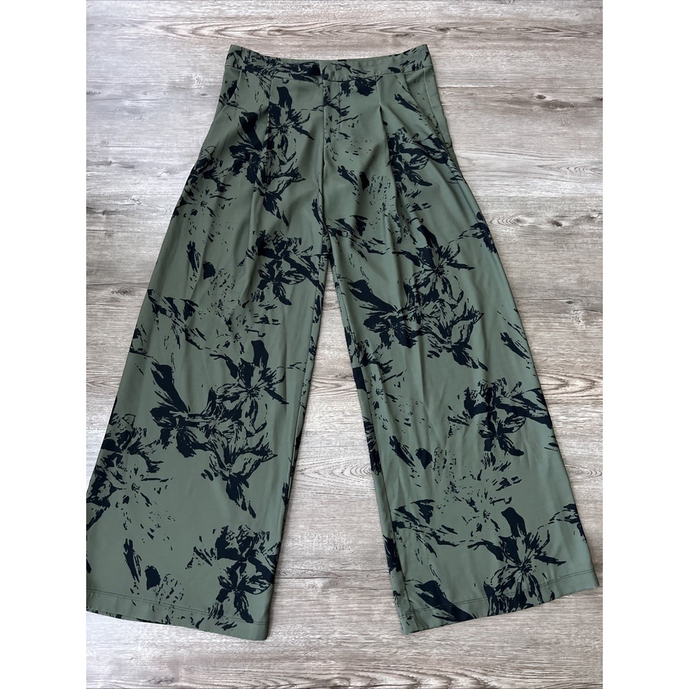 Parker Pleated Palazzo Pants Womens 6 Green Floral Wide Leg Full Length